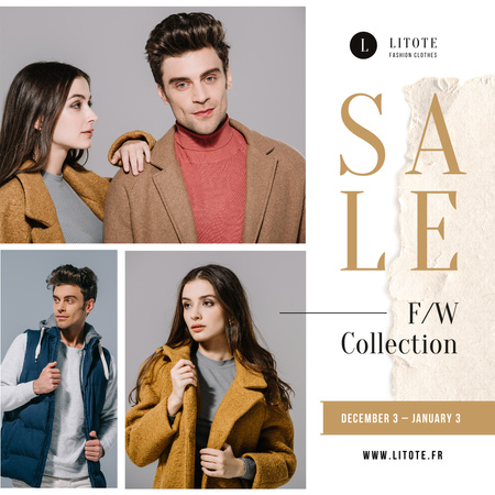 Fashion Sale Ad Stylish Couple in Winter Clothes Instagram Design Template