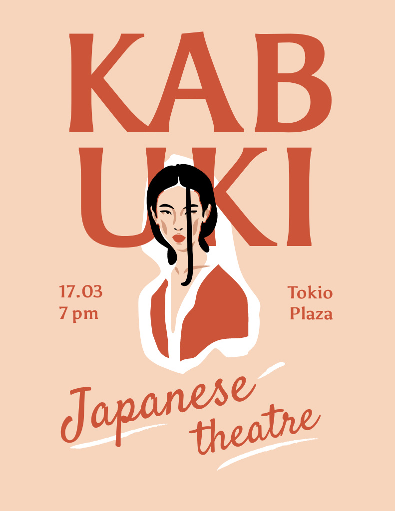 Japanese Theatre Performance Announcement Poster 8.5x11in Πρότυπο σχεδίασης
