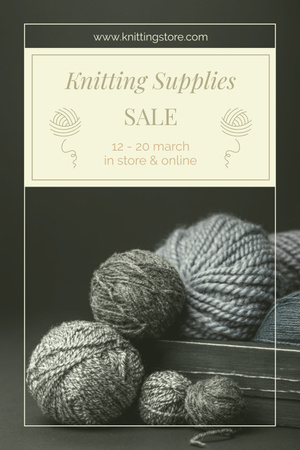 Platilla de diseño Knitting Supplies Sale Offer with Grey Yarn Balls Pinterest