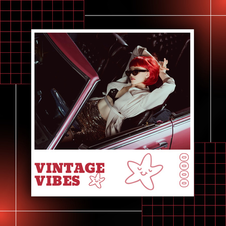 Girl With Red Hair Posing In The Car Instagram Design Template