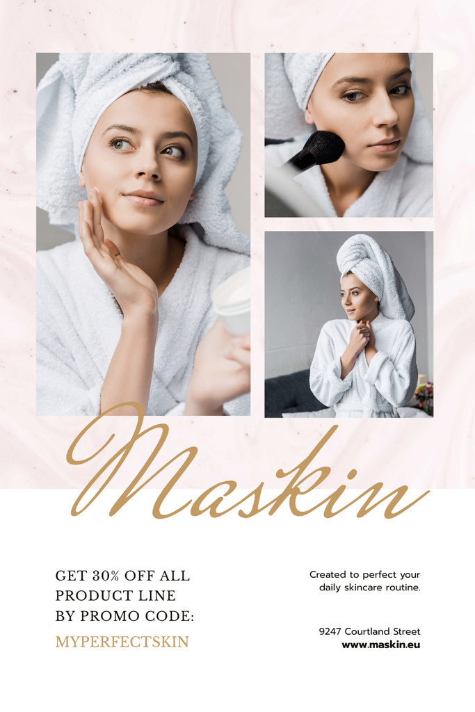 Designvorlage Cosmetics Sale with Woman Applying Cream für Pinterest