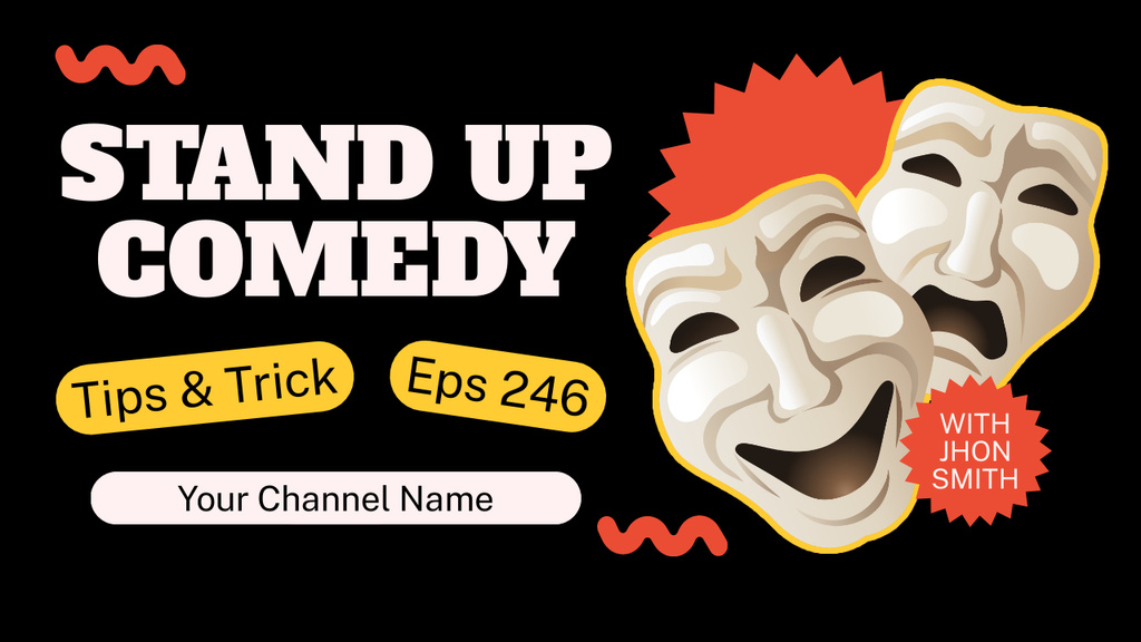Stand-up Comedy Show Promo with Theatrical Masks Youtube Thumbnail Tasarım Şablonu