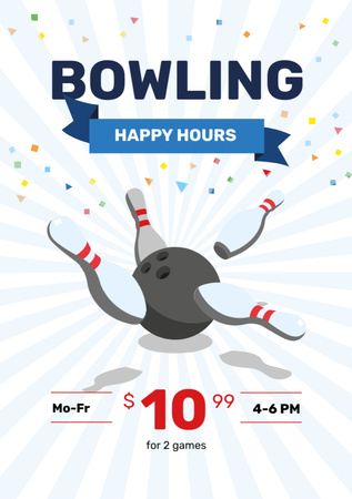 Bowling Club Happy Hours offer Flyer A5 Design Template