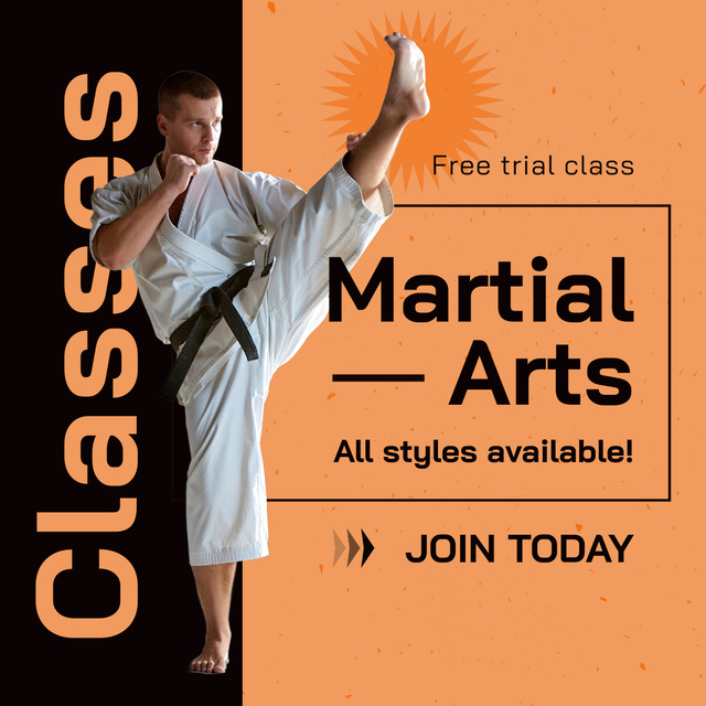 Classes Of Martial Arts With Free Trial Animated Post Design Template