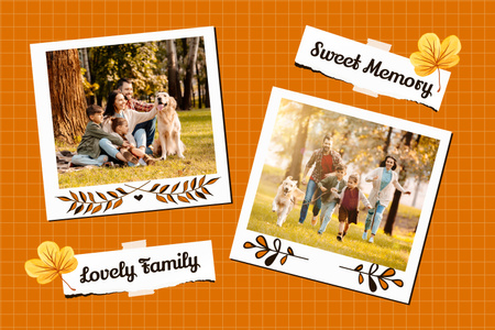 Lindas fotos de família no parque de outono e memórias Mood Board Modelo de Design