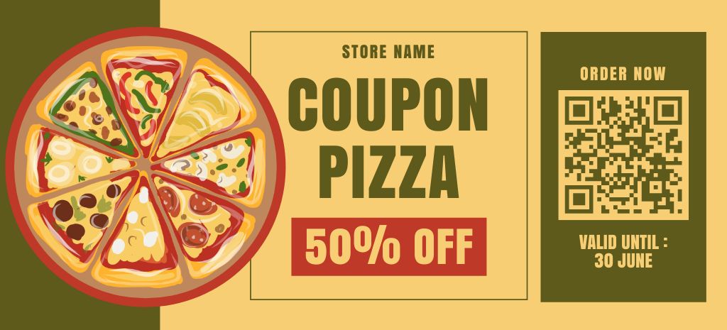 Plantilla de diseño de Discount on Assorted Pizzas Coupon 3.75x8.25in 