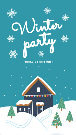 Winter Party Announcement with Snowy House Instagram Story Design Template