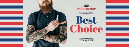 Professional barber holding razor Facebook cover Modelo de Design