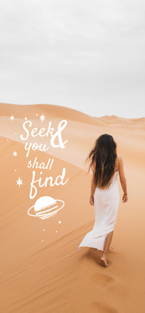 Plantilla de diseño de frase inspiradora con la mujer en el desierto Snapchat Geofilter 