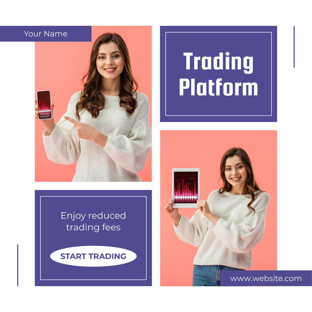 Efficient Platform for Stock Trading with Yong Woman LinkedIn postデザインテンプレート