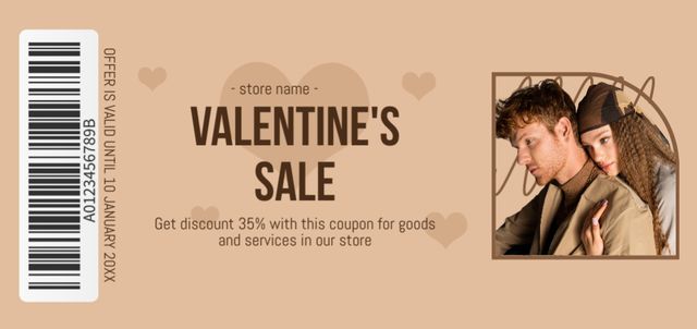 Valentine's Sale with Beautiful Couple in Beige Coupon Din Large – шаблон для дизайна