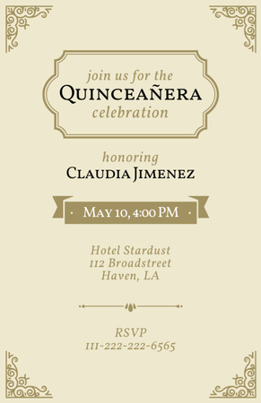 Quinceañera Celebration Announcement With Ornaments Invitation 5.5x8.5in Design Template