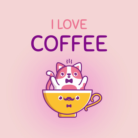 Template di design cafe annuncio con gatto in tazza Animated Post