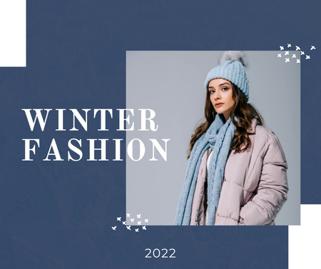 Winter Fashion Ad with Woman Facebook tervezősablon