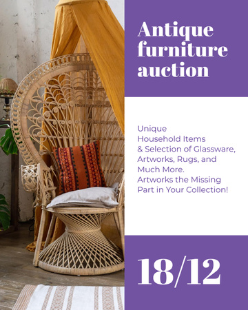 Antique Furniture Auction with Vintage Wooden Chair Poster 16x20in – шаблон для дизайну