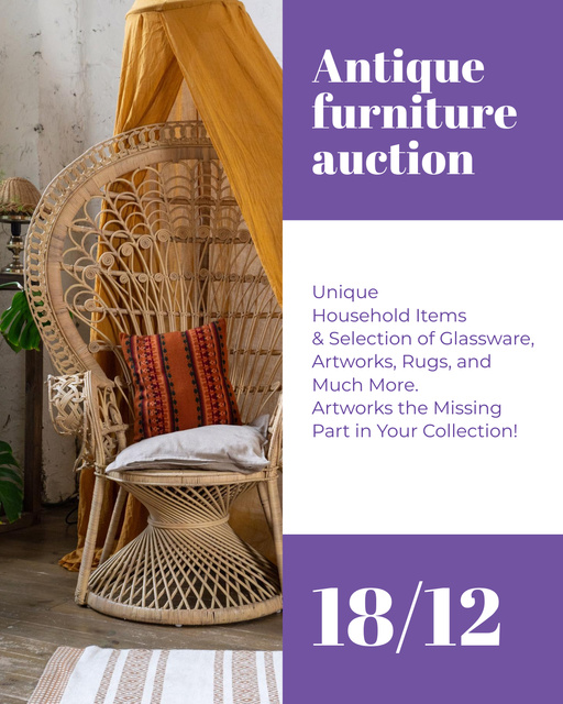 Antique Household Items Auction Poster 16x20in Šablona návrhu