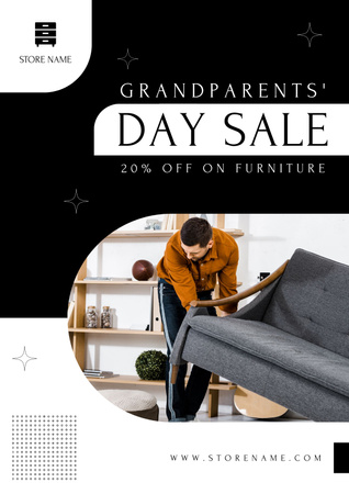 Grandparents' Day Furniture Sale Announcement on Black and White Poster Design Template