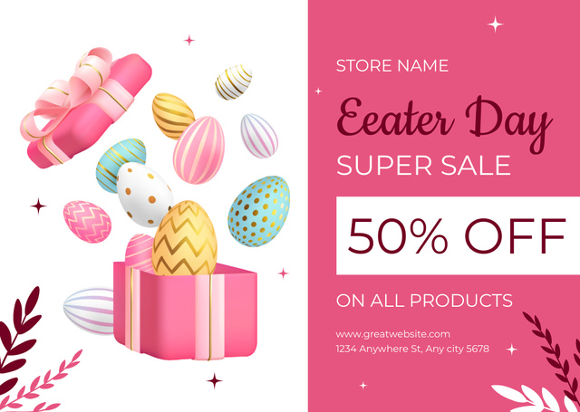 Easter Super Sale Offer with Traditional Dyed Easter Eggs in Box Card Modelo de Design