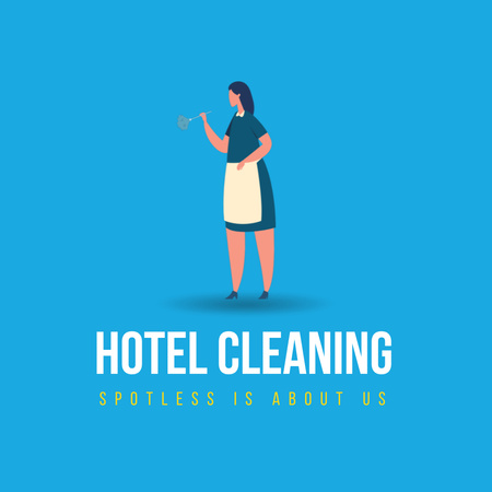 Hotel Cleaning Services Offer With Maid Illustration Animated Logo Design Template