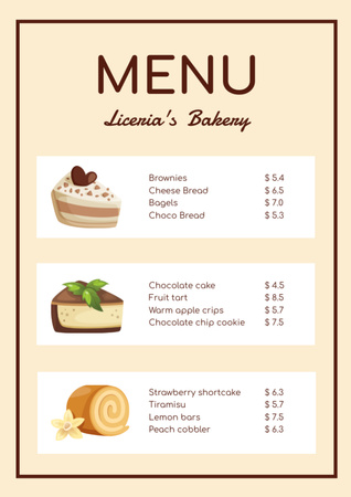 Список предложений сладких десертов Menu – шаблон для дизайна