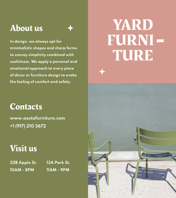 Designvorlage Stylish Yard Chairs Offer für Brochure 9x8in Bi-fold