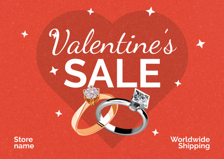 Sale of Golden Rings in Honor of St. Valentine's Day Card Design Template