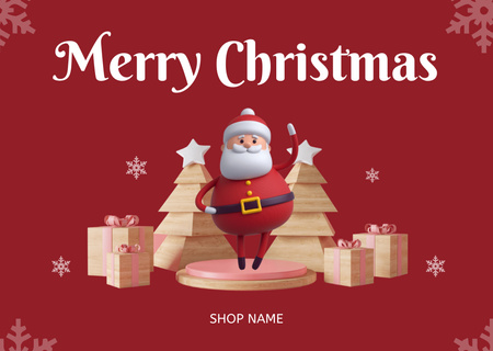 Christmas Cheers with Stylized Trees and Santa Postcard Design Template