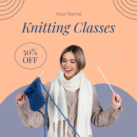 Discount on Knitting Courses Animated Post Design Template