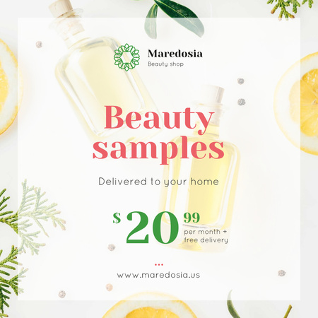 Natural Cosmetic Products Ad with Glass Bottles Instagram Design Template