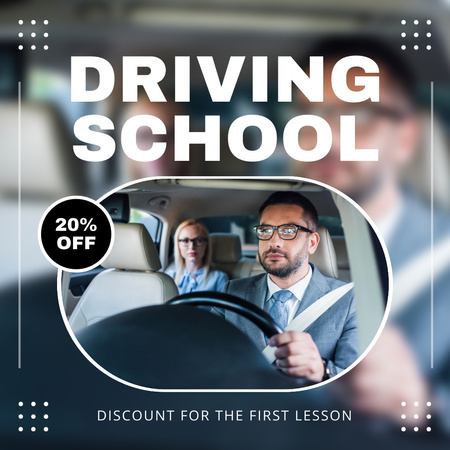 Plantilla de diseño de Prácticas y lecciones de escuela de conducción especializada con descuentos Instagram 