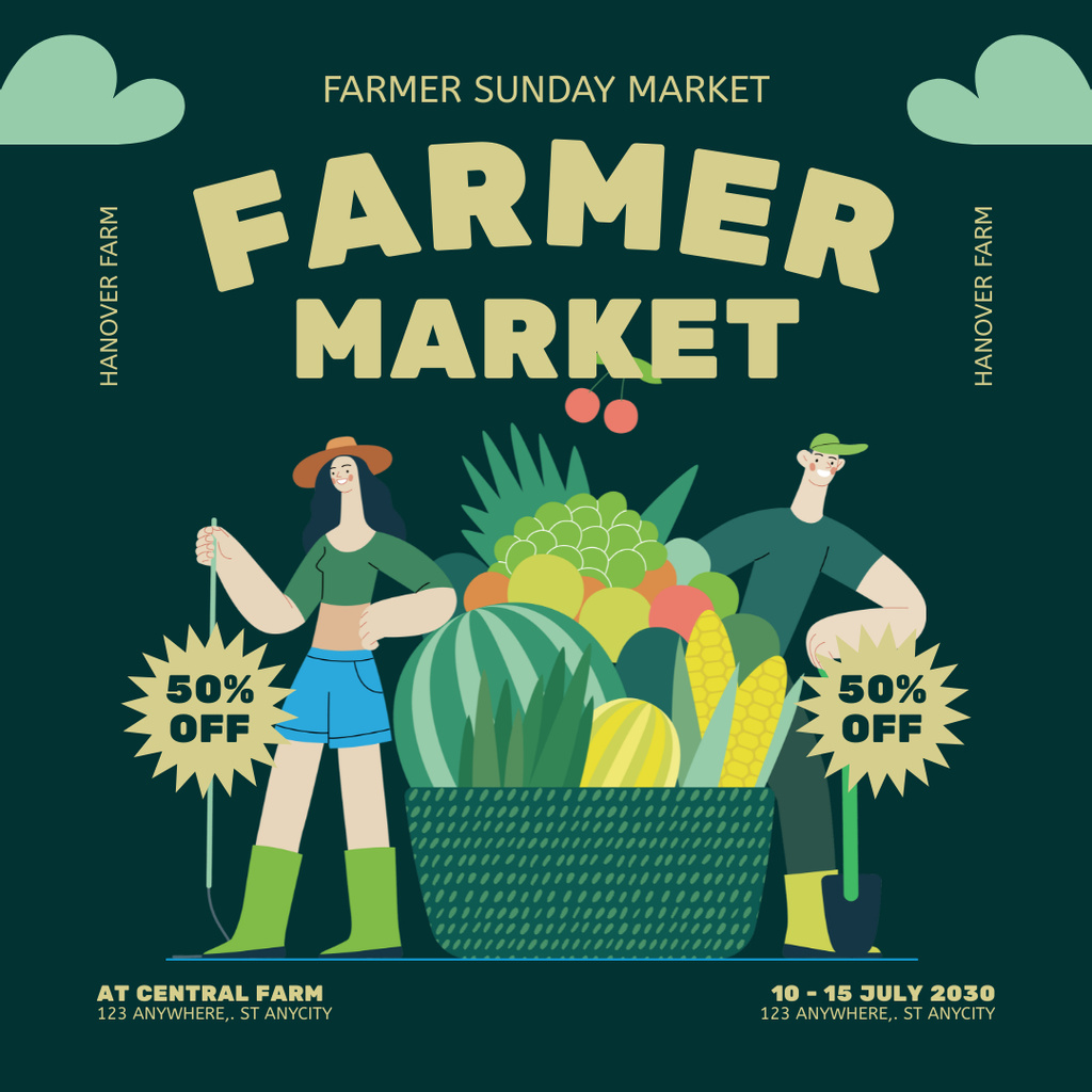 Jolly Farmers Offer Discount at Market Instagram AD Design Template