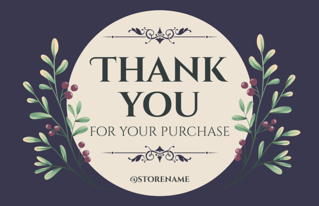 Thank You for Purchase Text with in Round Frame Thank You Card 5.5x8.5in tervezősablon