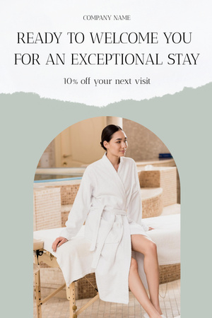 Plantilla de diseño de Invitación de estancia de spa con mujer en túnica blanca Pinterest 