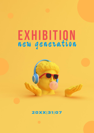 Plantilla de diseño de New Generation Exhibition Announcement with Human Head Sculpture Flyer A5 