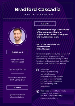 Template di design Professional Office Manager profile Resume