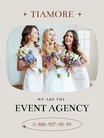 Wedding Agency Ad with Happy Young Brides Poster US Design Template