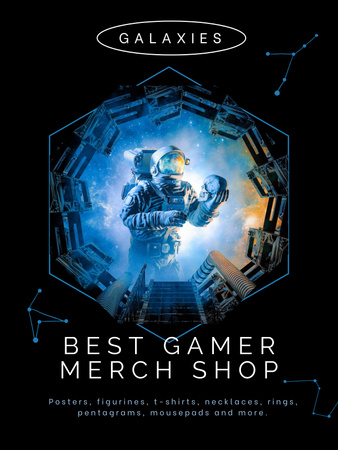 Anúncio de loja de jogos com astronauta em azul Poster US Modelo de Design