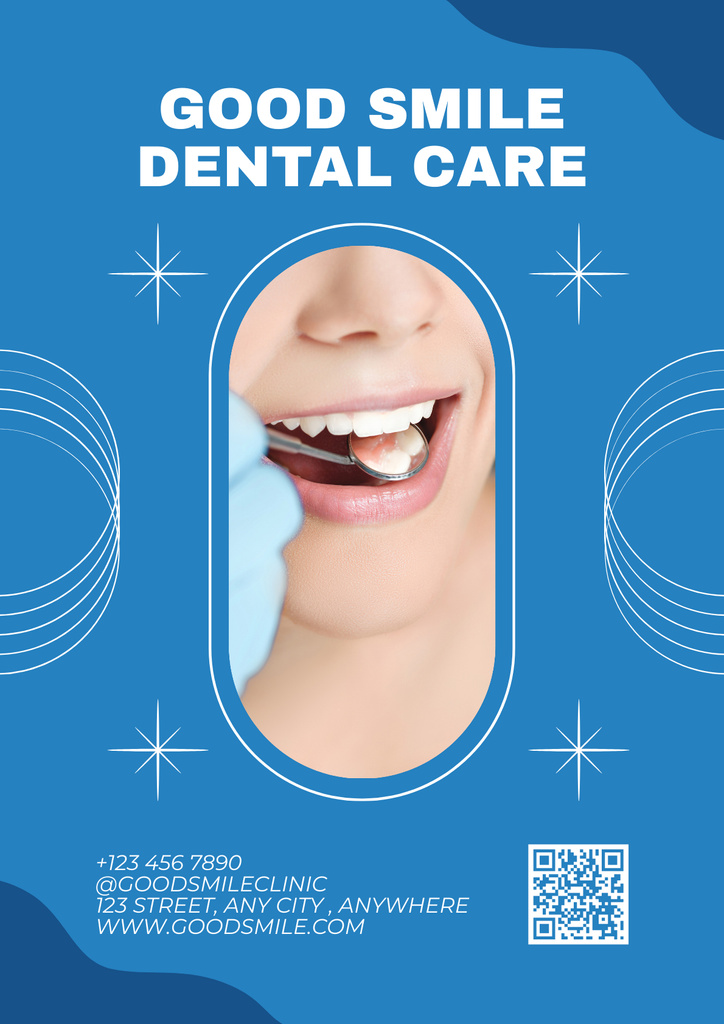 Dental Care Offer with Shiny Teeth Poster Design Template