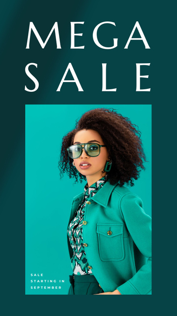 Sale Announcement with Woman in Stylish Outfit Instagram Story Design Template