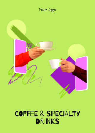 Offer of Coffee and Special Drinks Postcard A6 Vertical Design Template
