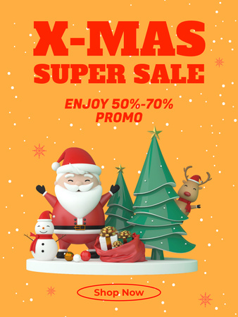 3d Santa Illustration on X-mas Sale Offer Poster US tervezősablon