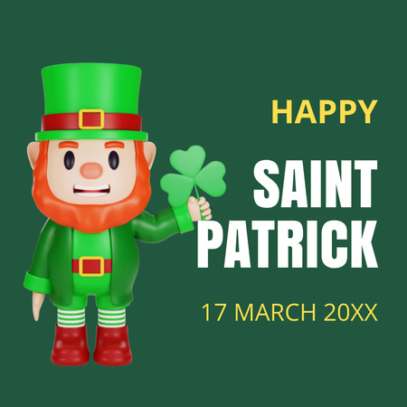 Patrick's Day Greeting with Cute Red Bearded Man Instagram Design Template
