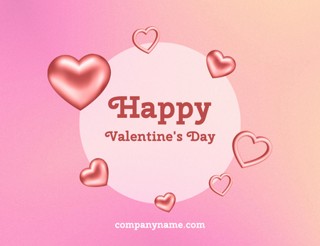 Happy Valentine's Day Greeting on Pink Thank You Card 5.5x4in Horizontal Design Template
