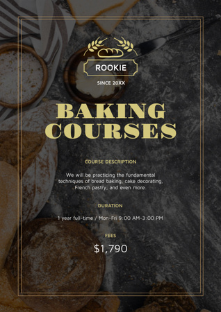 Modèle de visuel Baking Courses Ad with Fresh Loaf of Bread - Flyer A4