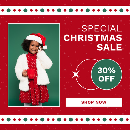 Mixed Race Girl on Christmas Sale Red Instagram AD Design Template