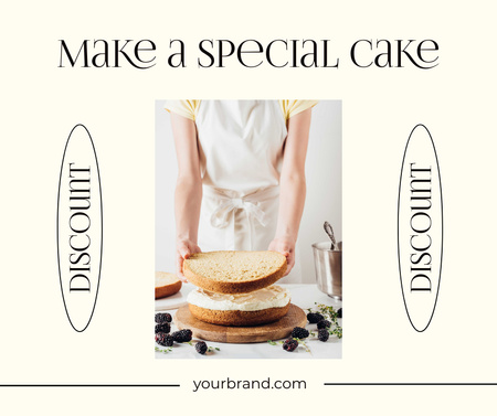Ontwerpsjabloon van Facebook van Speciale cake-kookpromotie met vrouw die Kuchen maakt