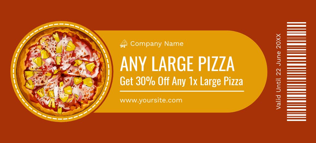 Offer Discount on Any Large Pizza Coupon 3.75x8.25in Šablona návrhu