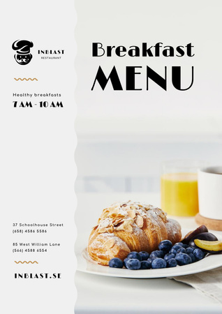 Szablon projektu Delicious Breakfast with Fresh Croissant and Ripe Blueberries Poster A3