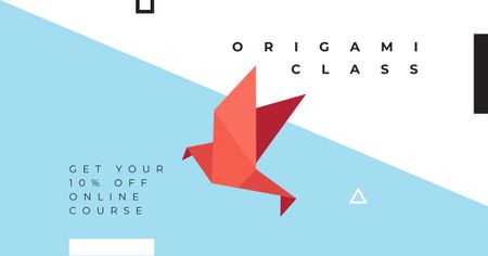 Designvorlage Origami-Lernangebot mit Papiervogel auf Blau für Facebook AD