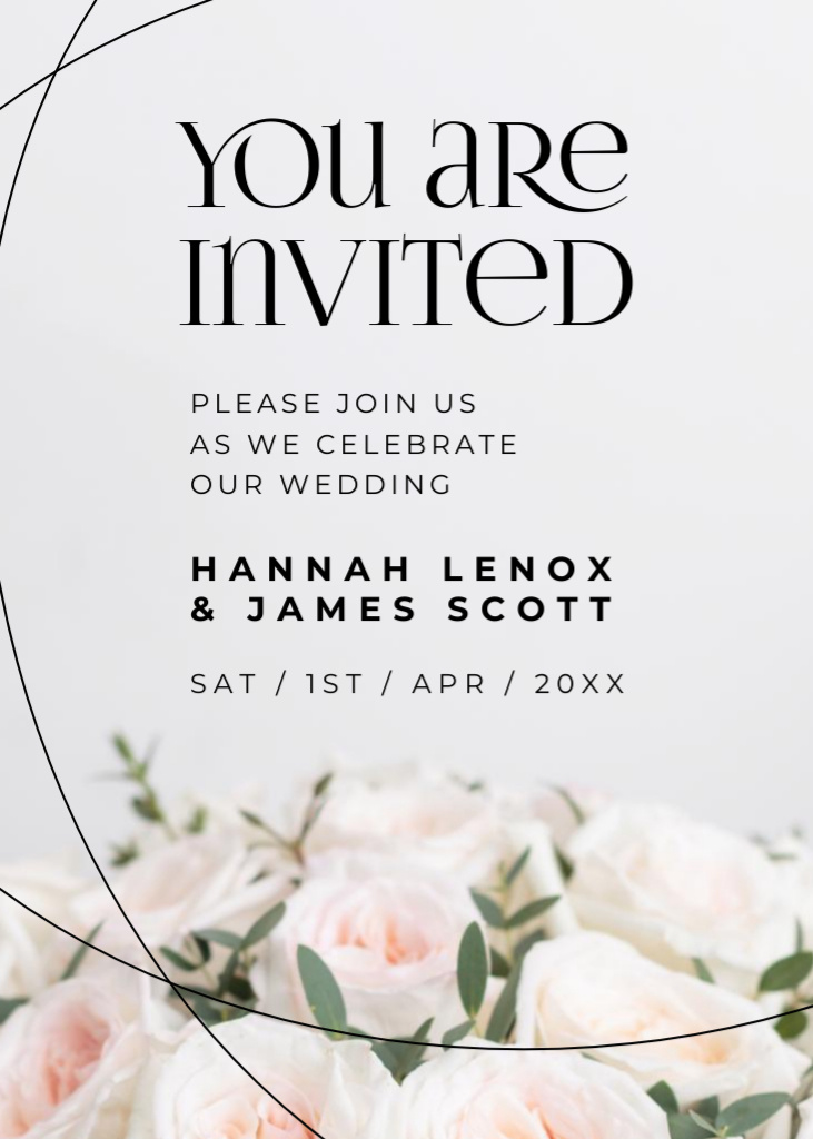 Simple Wedding Invitation with Flowers Invitation Modelo de Design